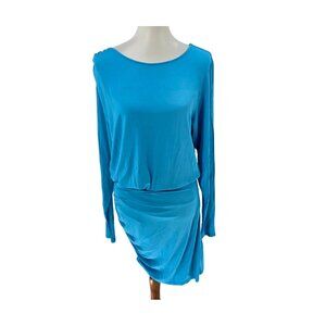 Ramy Brook Blue Draped Long Sleeve Dress M Viscose/Spandex Blend